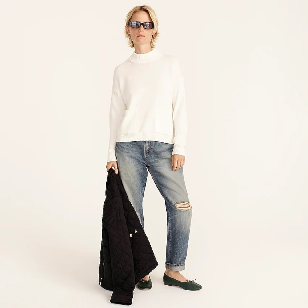 J. Crew White Mock-Neck Sweater
